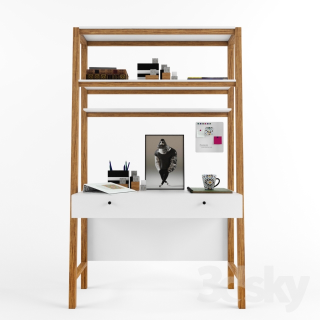 3d models: Table - Modern Wall Desk West elm with fines