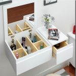 Wall Mounted White Color Modern Wooden Dressing Table With Mirror
