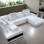 Diamond Modern White Leather Sectional Sofa with Lights
