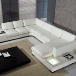 T35 - White Bonded Leather Sectional Sofa Set with Light - Modern