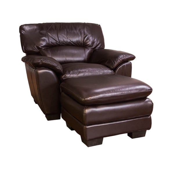 Shop Oversized Chocolate Leather Chair and Ottoman Set - Free