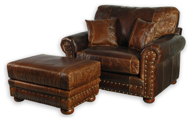 Western Style Leather Oversized Chair - Southwestern - Armchairs And