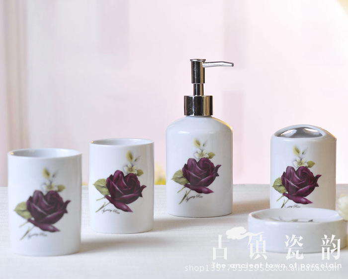 Purple rose 5 pcs ceramic bathroom set bathroom accessories for