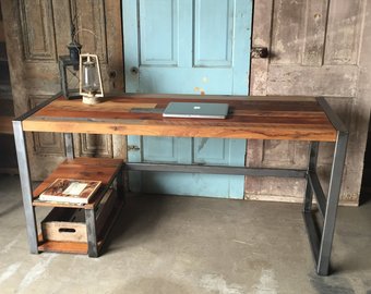 Reclaimed Wood Desk / Industrial Office Desk | Etsy