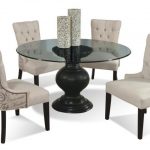 5-Piece Contemporary Round Glass Table and Upholstered Chairs Set by