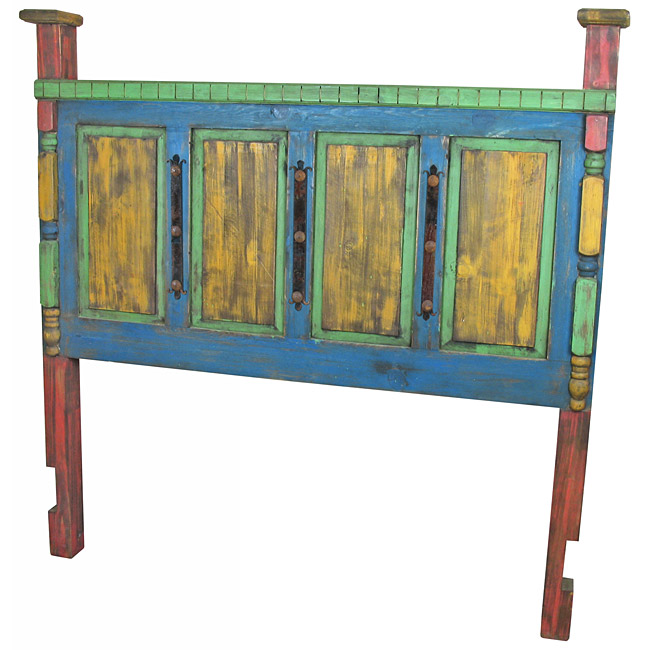 Rustic Mexican Painted Wood Bed