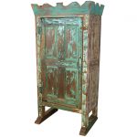 Crown Top Distressed Painted Wood Southwest Old Door Armoire