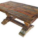Rustic Painted and Natural Wood Dining Set with Thick Trestle
