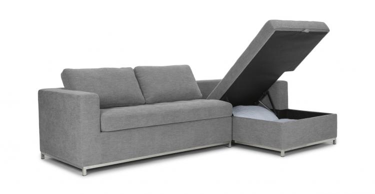 This Sofa Bed Has a Chaise Lounger That Pulls Up For a Storage Area
