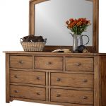 7-Drawer Dresser and Mirror Solid Wood Construction, Vintage Light