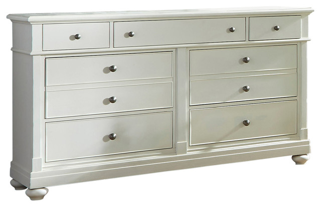 7-Drawer Dresser and Mirror With Solid Wood Construction, Linen