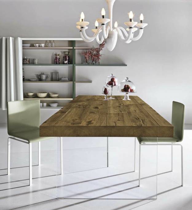 Unique Dining Table Mixing Glass and Solid Wood Furniture Design