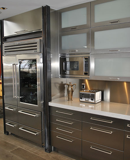 Stainless steel kitchen cabinets, cabinet doors and countertops