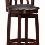 Traditional Wood Swivel Bar Stool w Curved Back, Upholstered Seat