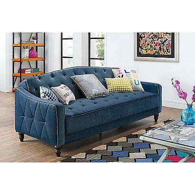 NOVOGRATZ VINTAGE TUFTED Sofa Sleeper II Blue Bed Couch Futon