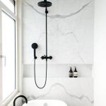 white marble and black fixtures | The Loo | Bathroom, Black white
