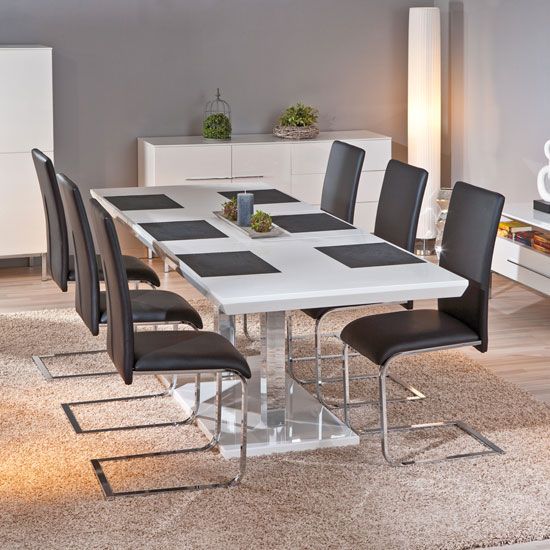 Edmonton Extendable White Gloss Dining Table With 8 Trishell Chair