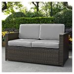 Palm Harbor Outdoor Wicker Loveseat In Brown With Gray Cushions