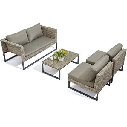Amazon.com: D+ Garden Wicker Loveseat Table Set with 2 Pullout