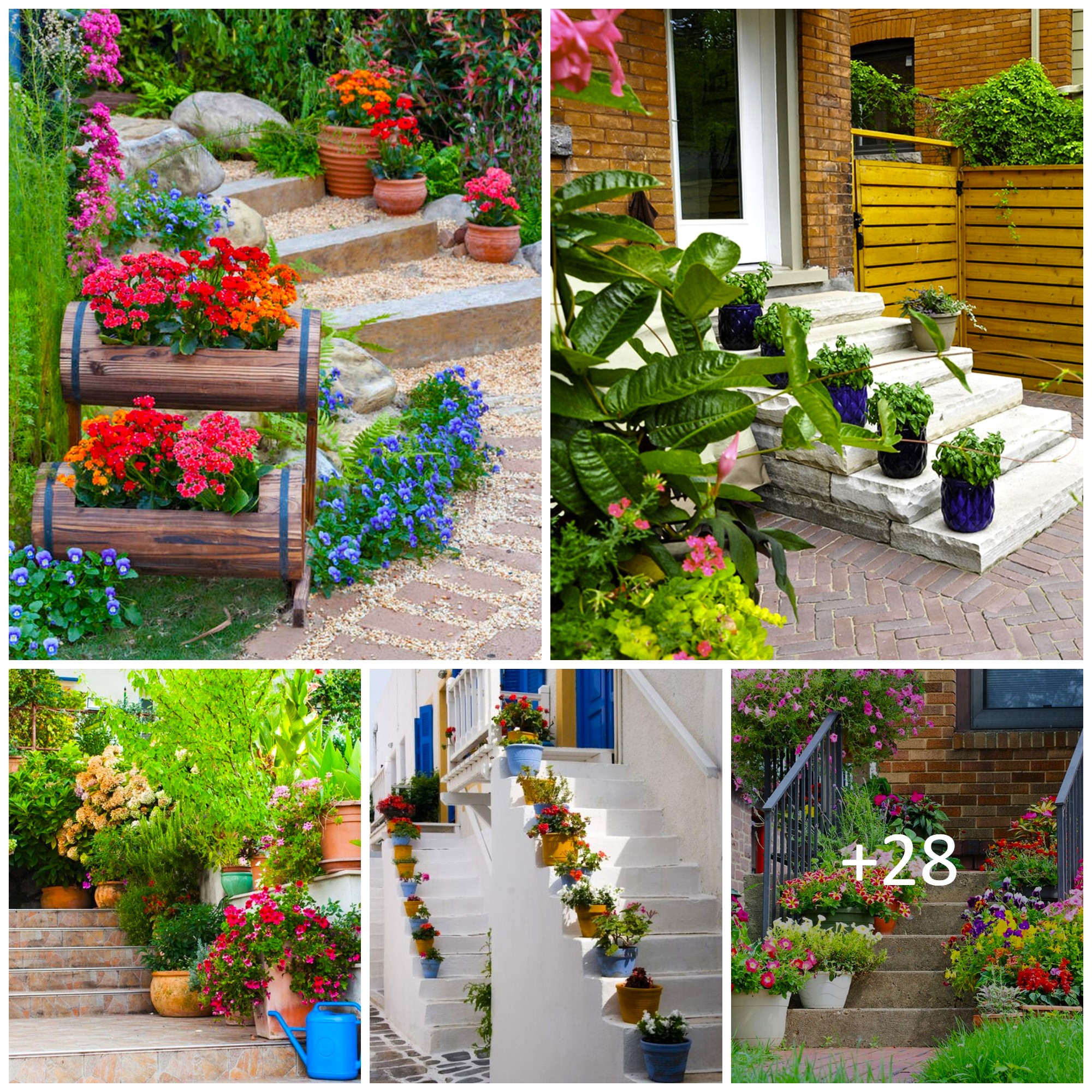 Decorate the outside stairs with flower pots – 32 fresh farmhouse inspiration ideas that will enchant you