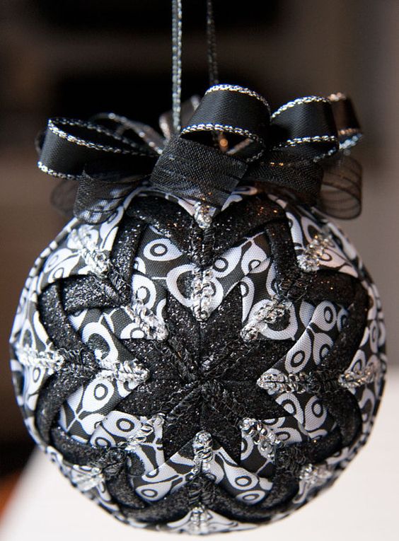 a quilted black and white bauble