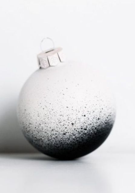 spray-painted black and white ornaments