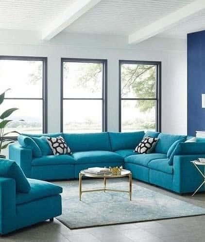 blue sofa in the living room