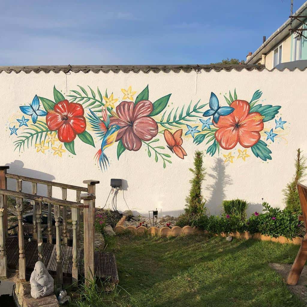 Flower mural outside the garden wall 