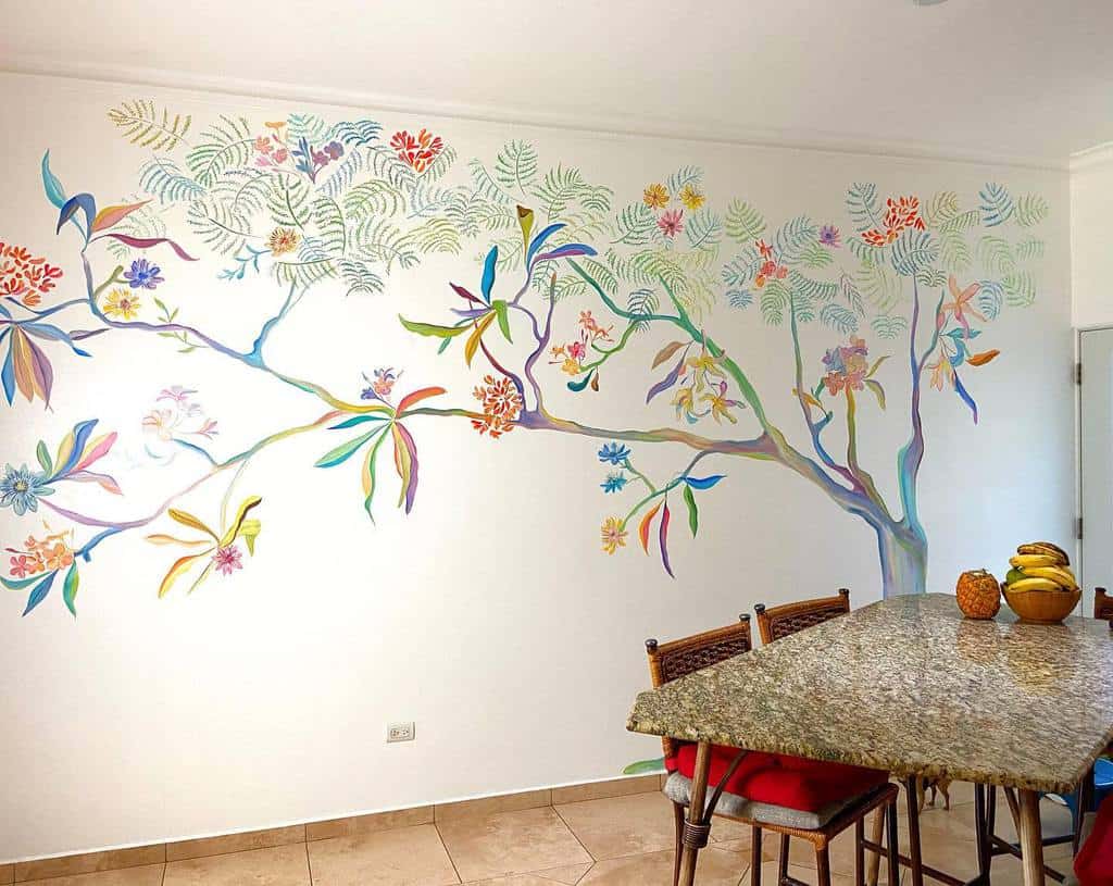 Colorful tree mural for the living room 