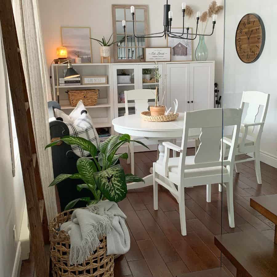Rustic dining room with white decor 