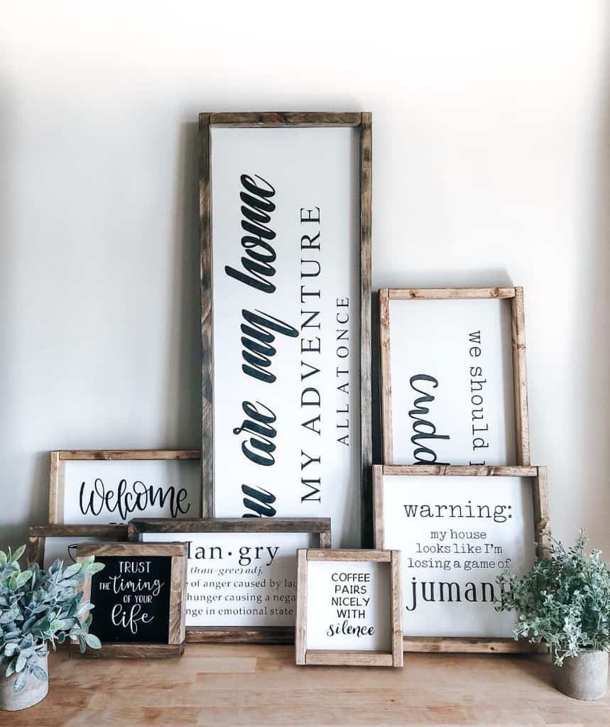 rustic framed signs, shelf decoration 