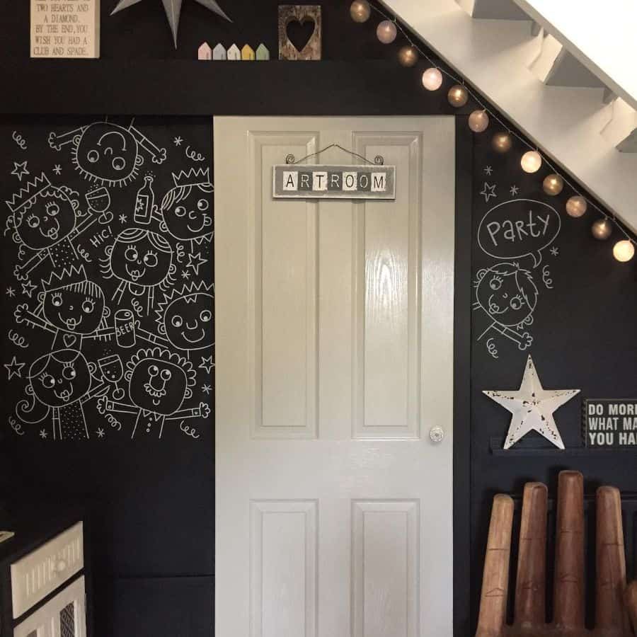 Chalkboard paint wall children's room white door 