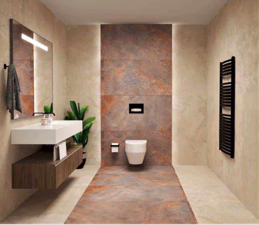 Large bathroom tiles on the wall and floor 