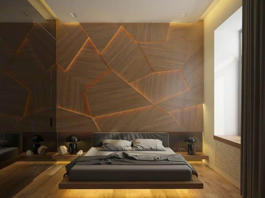 Textured modern wall covering, bedroom wall