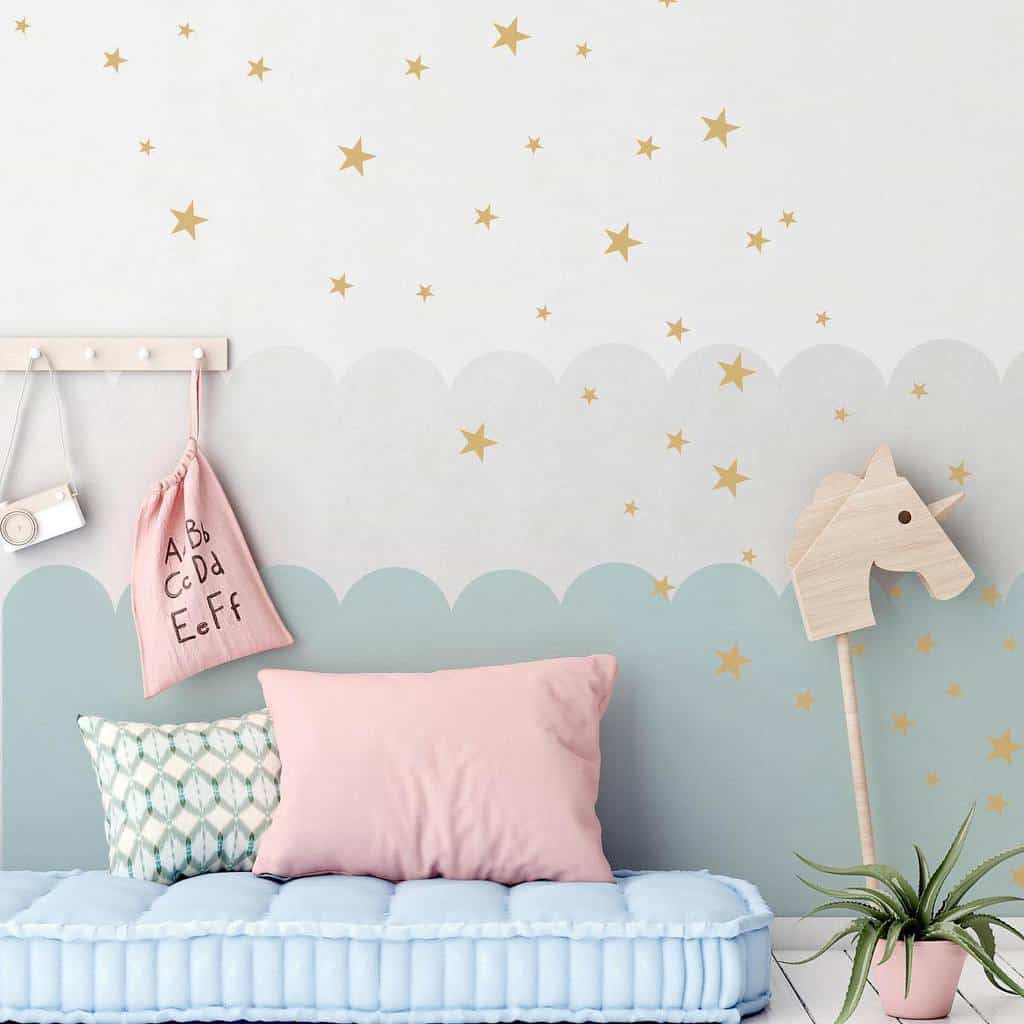 Nursery star wallpaper pink potted plant