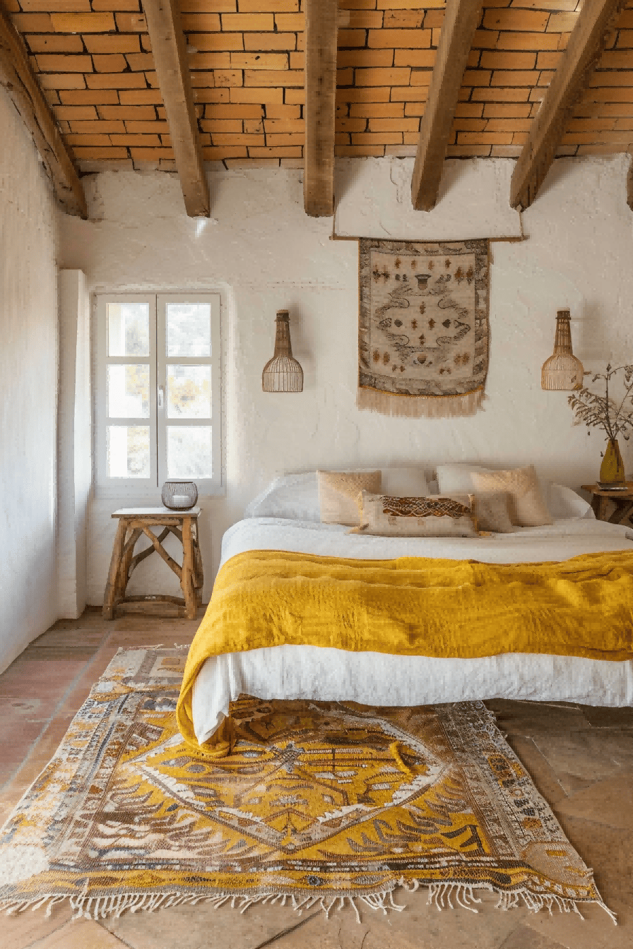 Sunny yellow tones in the boho-style bedroom 1709367159 3