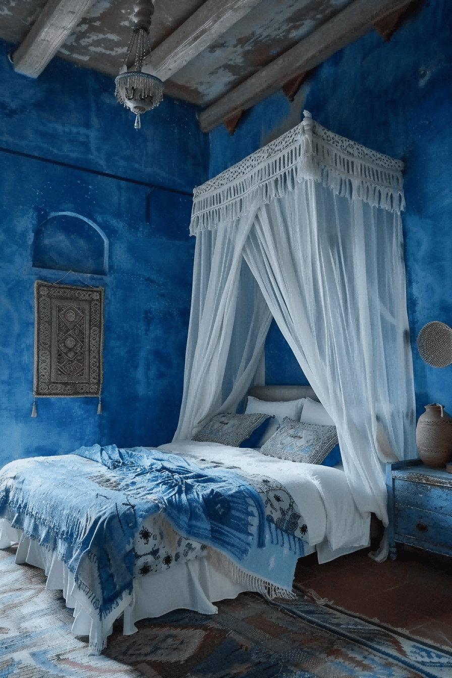Blue bedroom in boho style 1709367478 4