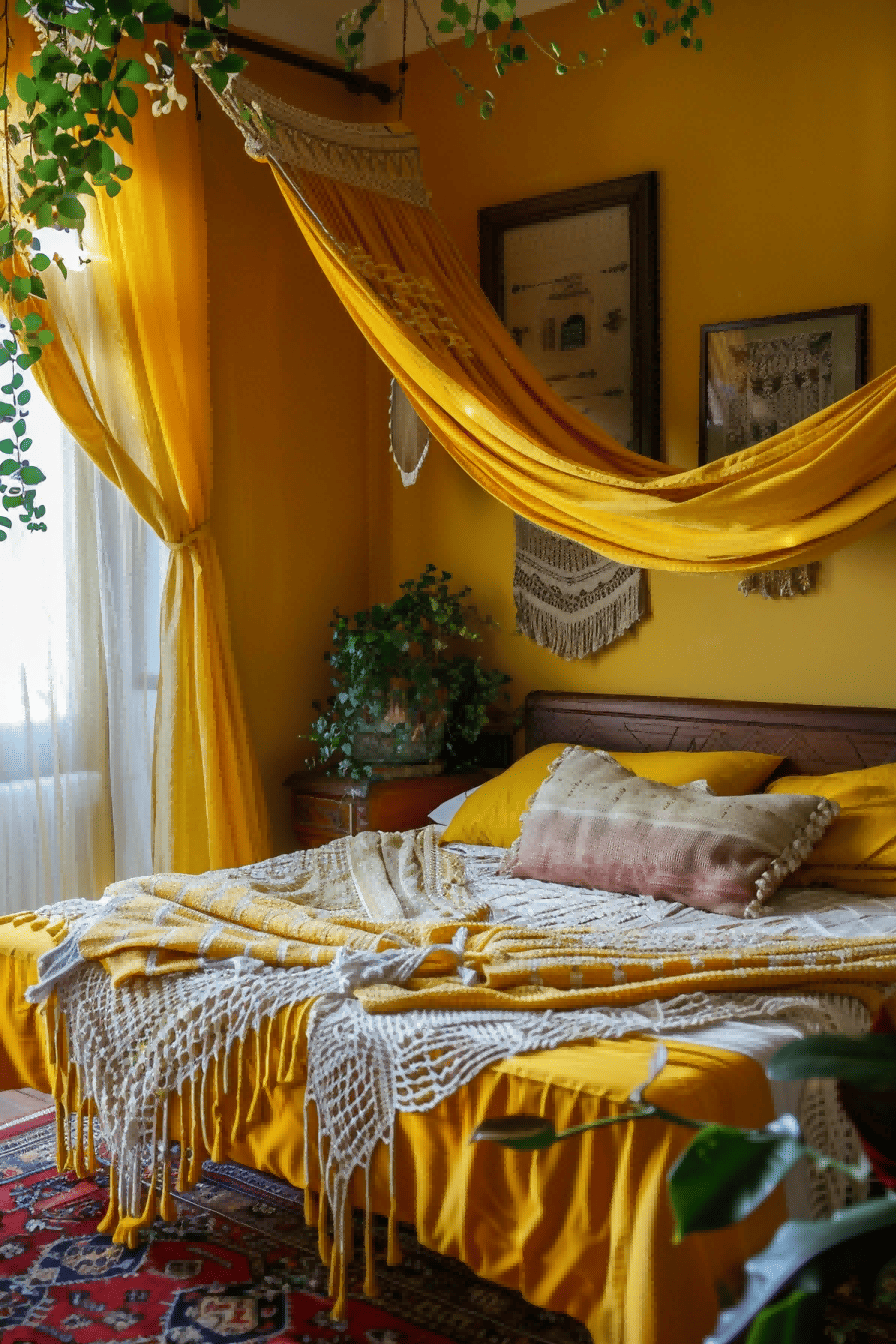 Sunny yellow tones in boho style bedroom 1709367159 2