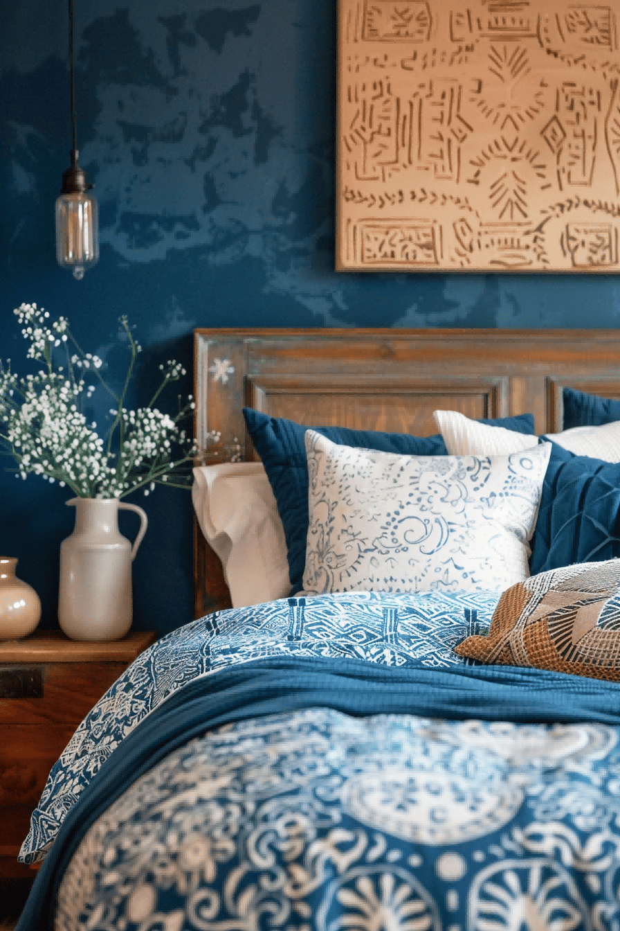 Blue bedroom in boho style 1709367478 3