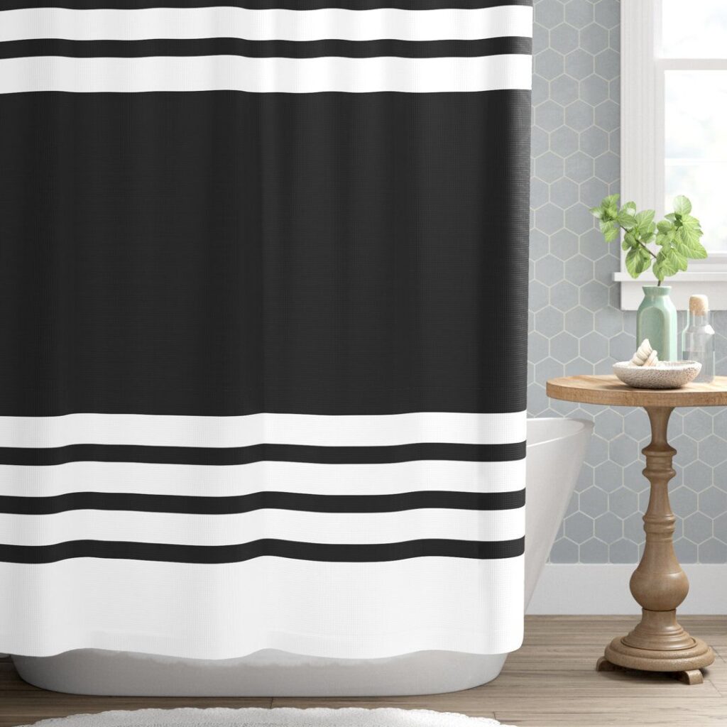 black and white striped shower curtain