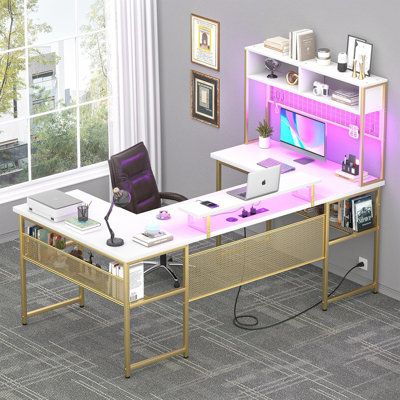 L Shaped Corner Computer Desk With Hutch