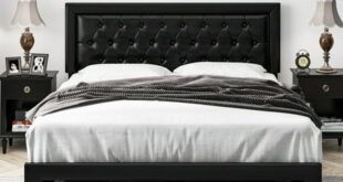 black queen bed frame with headboard