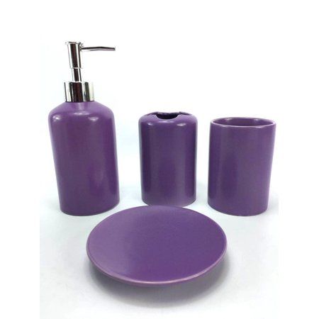 A Stylish Bathroom Set in Shades of Purple and Black
