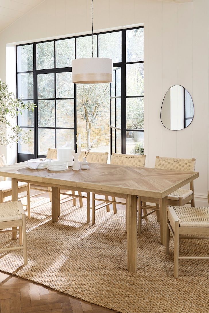 A complete dining set with chairs for six people