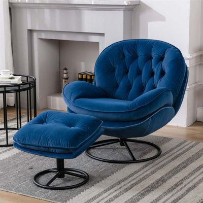 Elegant Blue Leather Chair and Ottoman: The Perfect Addition to Your Living Room