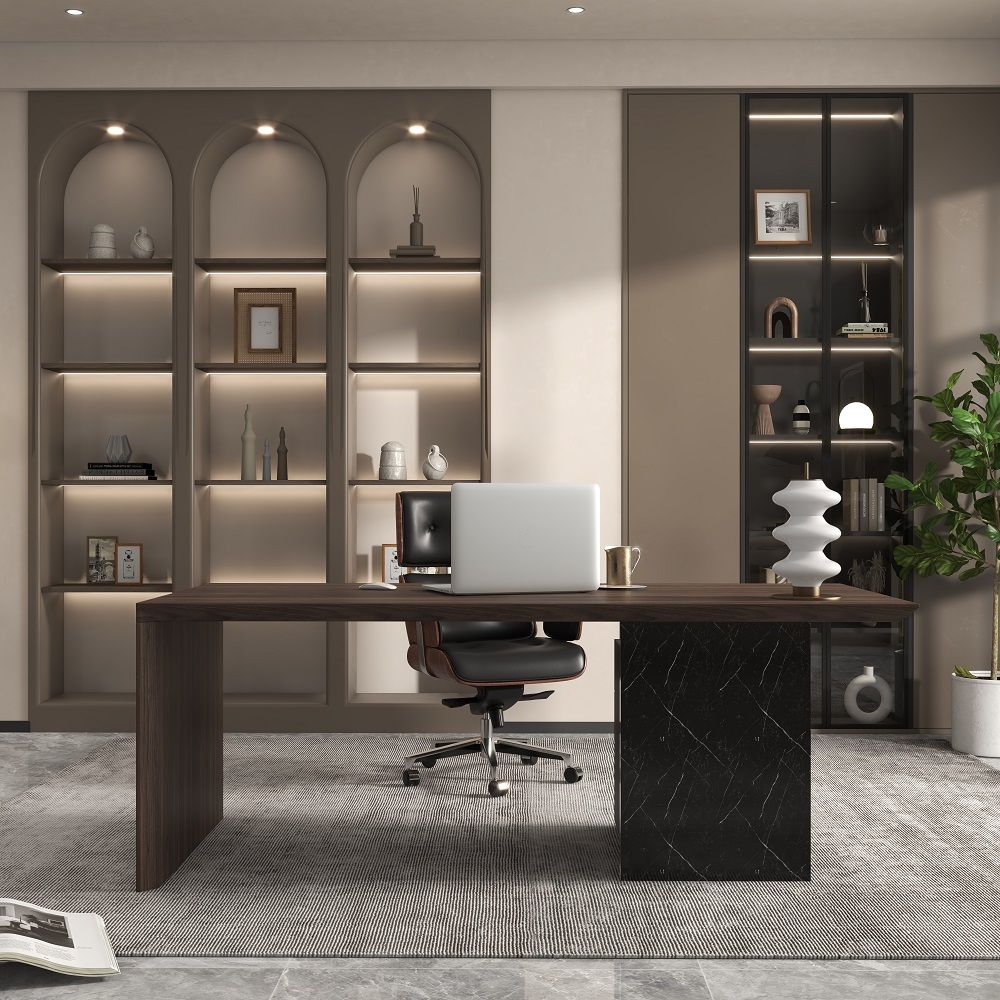 Elegant and Sleek Black Computer Office Desk: A Stylish Addition to Your Workspace