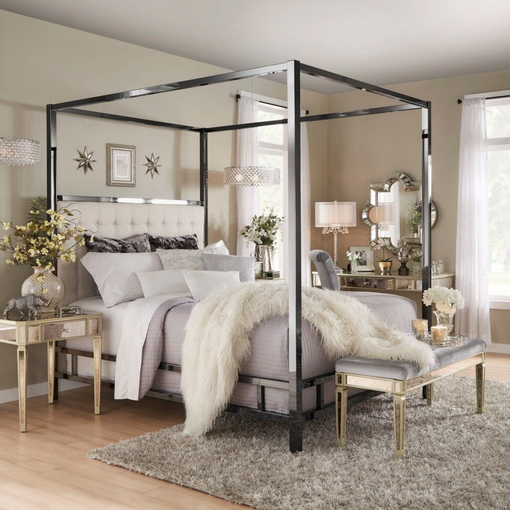 canopy bed with upholstered headboard