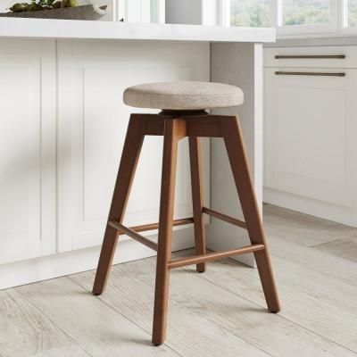 Upholstered Wooden Swivel Bar Stools With Backs