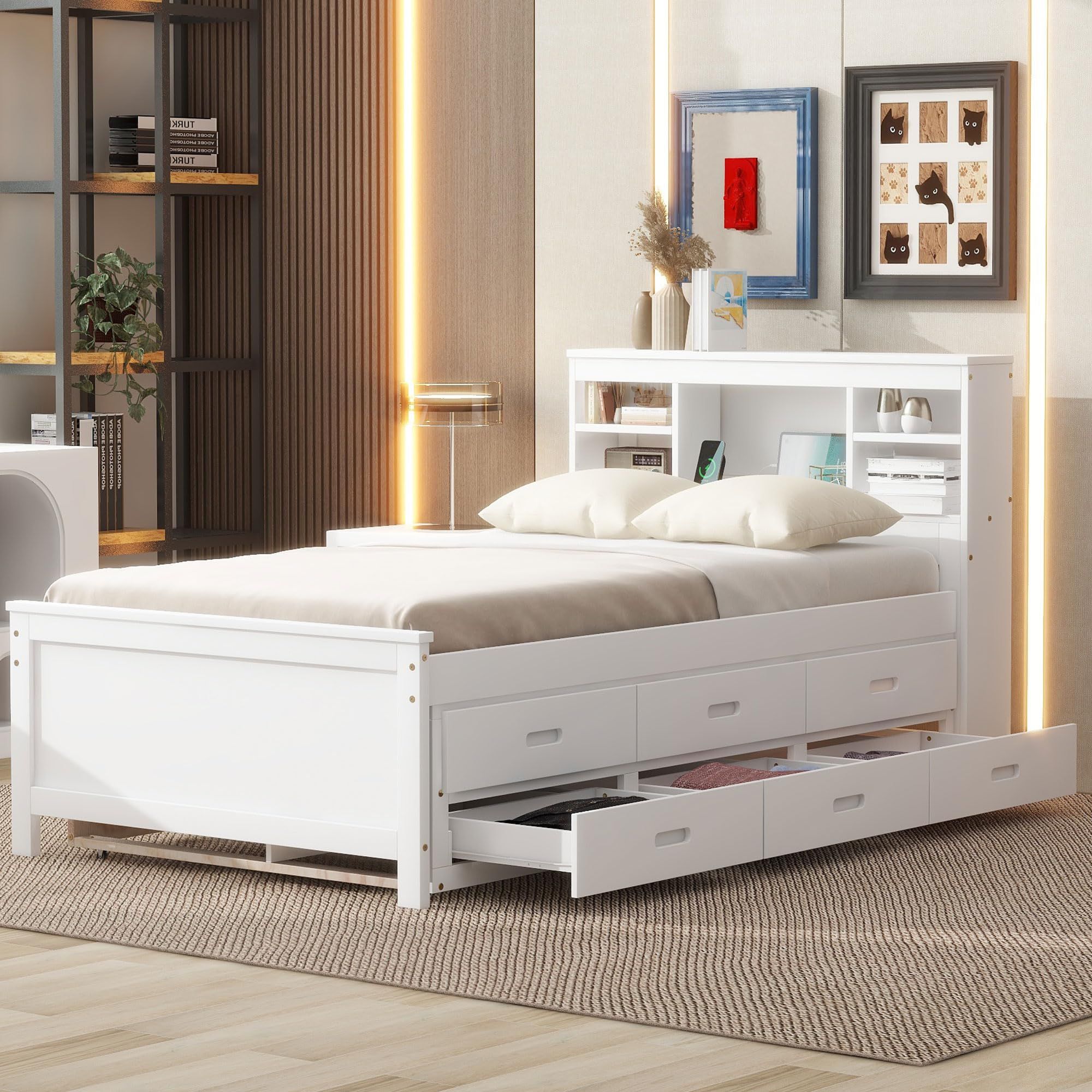 bed frame with headboard storage