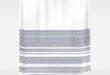 blue and white striped shower curtain